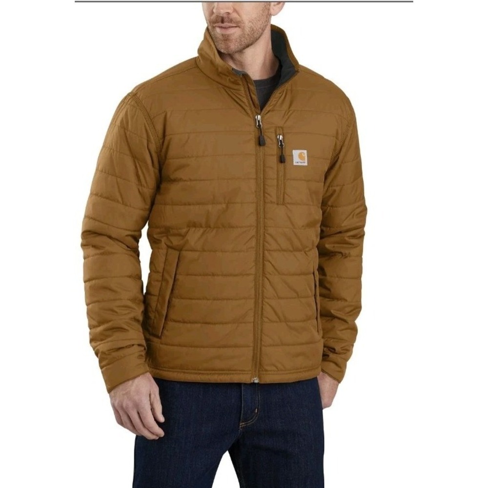 Carhartt Men L Gilliam Jacket Khaki Brown Rain Defender Workwear Hiking Outdoor